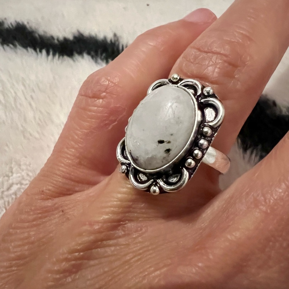 925 Rainbow Flash Moonstone Necklace + Ring Set - Picture 9 of 9